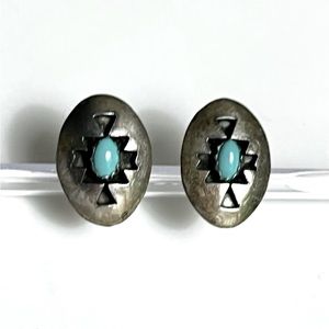 Vintage Old Pawn Navajo Sterling Silver Turquoise Petite Earrings